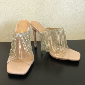 Fashion Nova Clear Rhinestone Fringe High Heels